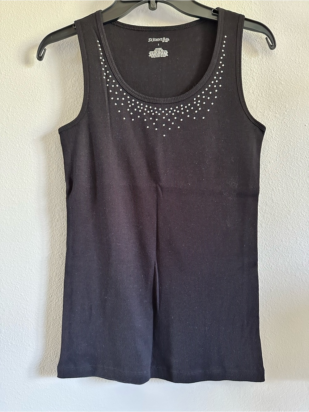 St. John's Bay Black Ribbed Tank with Rhinestone Scoop 100% cotton size S
